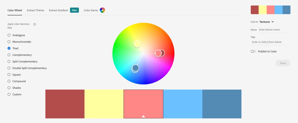 Color wheel tool in Adobe Colors